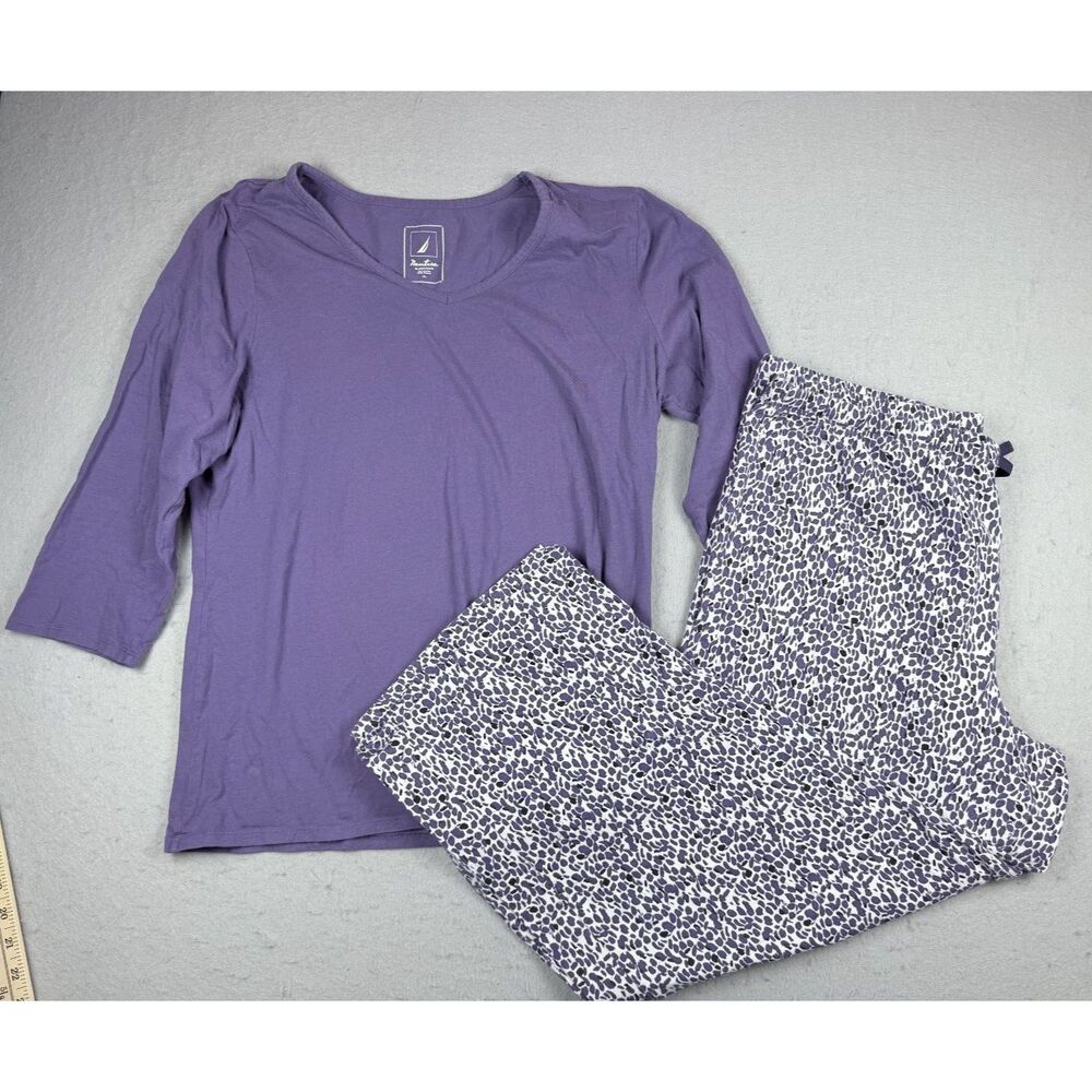 Nautica Women Two Piece Purple PJ Lounge Set Wide Leg Sleep Pajama XL Night Bed